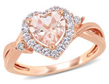 1.10 Carat (ctw) Morganite Heart Promise Ring in Rose Pink Sterling Silver Synthetic White Sapphires